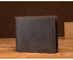 Cool Brown Leather Mens Bifold Small Wallet Thin Front Pocket Wallet Trifold billfold Wallet for Men - imessengerbags
