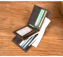 Cool Brown Leather Mens Bifold Small Wallet Thin Front Pocket Wallet Trifold billfold Wallet for Men - imessengerbags
