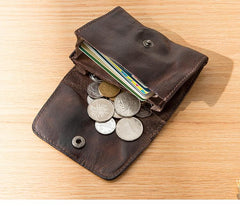 Dark Brown Cool Leather Mens Card Wallets Bifold Vintage Front Pocket Wallet Coin Holder for Men - imessengerbags