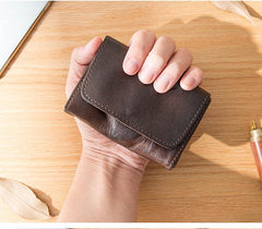 Dark Brown Cool Leather Mens Card Wallets Bifold Vintage Front Pocket Wallet Coin Holder for Men - imessengerbags