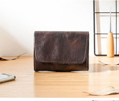 Dark Brown Cool Leather Mens Card Wallets Bifold Vintage Front Pocket Wallet Coin Holder for Men - imessengerbags