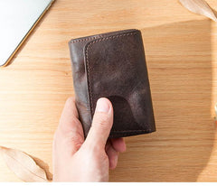 Dark Brown Cool Leather Mens Card Wallets Bifold Vintage Front Pocket Wallet Coin Holder for Men - imessengerbags