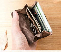 Dark Brown Cool Leather Mens Card Wallets Bifold Vintage Front Pocket Wallet Coin Holder for Men - imessengerbags
