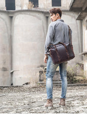 Dark Brown Cool Leather Mens Large 15 inches Briefcase Laptop Briefcase Messenger Bags Side Bags Work Bag for Men - imessengerbags