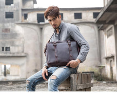 Dark Brown Cool Leather Mens Large 15 inches Briefcase Laptop Briefcase Messenger Bags Side Bags Work Bag for Men - imessengerbags