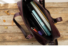 Dark Brown Cool Leather Mens Large 15 inches Briefcase Laptop Briefcase Messenger Bags Side Bags Work Bag for Men - imessengerbags