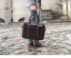 Dark Brown Cool Leather Mens Large 15 inches Briefcase Laptop Briefcase Messenger Bags Side Bags Work Bag for Men - imessengerbags