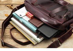 Dark Brown Cool Leather Mens Large 15 inches Briefcase Laptop Briefcase Messenger Bags Side Bags Work Bag for Men - imessengerbags