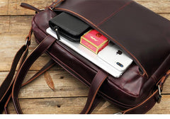 Dark Brown Cool Leather Mens Large 15 inches Briefcase Laptop Briefcase Messenger Bags Side Bags Work Bag for Men - imessengerbags