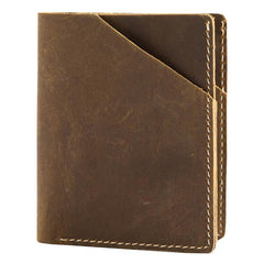 Brown Cool Leather Mens Small Wallets Front Pocket Wallet Vintage Thin Bifold billfold Wallet for Men
