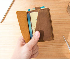 Brown Cool Leather Mens Card Holder Thin Front Pocket Wallet Vintage Slim Card Wallet for Men - imessengerbags