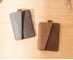 Brown Cool Leather Mens Card Holder Thin Front Pocket Wallet Vintage Slim Card Wallet for Men - imessengerbags