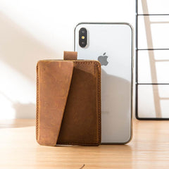 Brown Cool Leather Mens Card Holder Thin Front Pocket Wallet Vintage Slim Card Wallet for Men - imessengerbags
