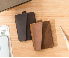 Brown Cool Leather Mens Card Holder Thin Front Pocket Wallet Vintage Slim Card Wallet for Men - imessengerbags