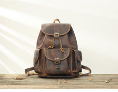 Dark Brown Cool Mens 13 inches Leather Backpacks Travel Backpacks Brown Laptop Backpack for men - imessengerbags