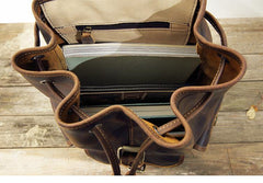 Dark Brown Cool Mens 13 inches Leather Backpacks Travel Backpacks Brown Laptop Backpack for men - imessengerbags
