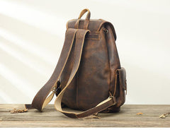 Dark Brown Cool Mens 13 inches Leather Backpacks Travel Backpacks Brown Laptop Backpack for men - imessengerbags