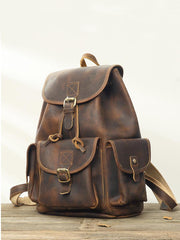 Dark Brown Cool Mens 13 inches Leather Backpacks Travel Backpacks Brown Laptop Backpack for men - imessengerbags