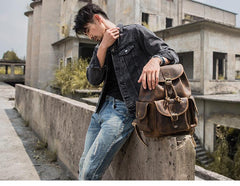 Dark Brown Cool Mens 13 inches Leather Backpacks Travel Backpacks Brown Laptop Backpack for men - imessengerbags