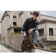Dark Brown Cool Mens 13 inches Leather Backpacks Travel Backpacks Brown Laptop Backpack for men - imessengerbags