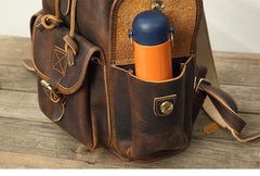 Dark Brown Cool Mens 13 inches Leather Backpacks Travel Backpacks Brown Laptop Backpack for men - imessengerbags
