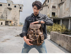 Dark Brown Cool Mens 13 inches Leather Backpacks Travel Backpacks Brown Laptop Backpack for men - imessengerbags