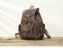 Dark Brown Cool Mens 13 inches Leather Backpacks Travel Backpacks Brown Laptop Backpack for men - imessengerbags