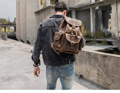 Dark Brown Cool Mens 13 inches Leather Backpacks Travel Backpacks Brown Laptop Backpack for men - imessengerbags