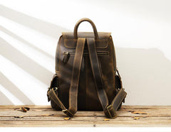 Dark Brown Cool Mens 15 inches Leather Computer Backpacks Travel Backpacks Laptop Backpack for men - imessengerbags