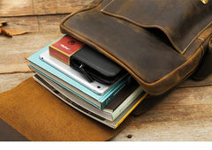 Dark Brown Cool Mens 15 inches Leather Computer Backpacks Travel Backpacks Laptop Backpack for men - imessengerbags