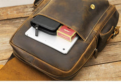 Dark Brown Cool Mens 15 inches Leather Computer Backpacks Travel Backpacks Laptop Backpack for men - imessengerbags
