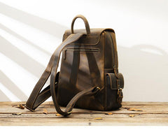 Dark Brown Cool Mens 15 inches Leather Computer Backpacks Travel Backpacks Laptop Backpack for men - imessengerbags
