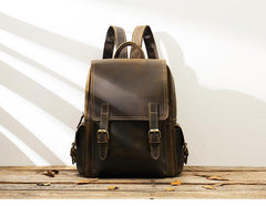 Dark Brown Cool Mens 15 inches Leather Computer Backpacks Travel Backpacks Laptop Backpack for men - imessengerbags