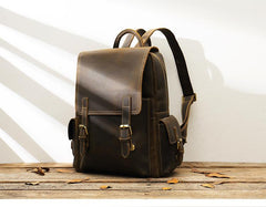 Dark Brown Cool Mens 15 inches Leather Computer Backpacks Travel Backpacks Laptop Backpack for men - imessengerbags