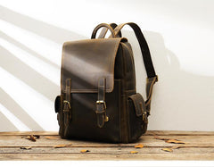 Dark Brown Cool Mens 15 inches Leather Computer Backpacks Travel Backpacks Laptop Backpack for men