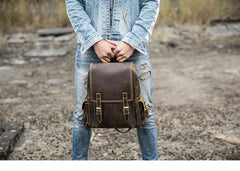 Dark Brown Cool Mens 15 inches Leather Computer Backpacks Travel Backpacks Laptop Backpack for men - imessengerbags