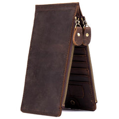Cool Dark Brown Mens long Card Wallet Mutlicard Wallet Card Wallet Bifold Long Wallet for Men - imessengerbags