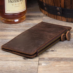 Cool Dark Brown Mens long Card Wallet Mutlicard Wallet Card Wallet Bifold Long Wallet for Men - imessengerbags