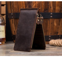 Cool Dark Brown Mens long Card Wallet Mutlicard Wallet Card Wallet Bifold Long Wallet for Men - imessengerbags