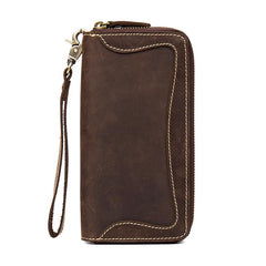 Cool Dark Brown Mens long Wallet Wristlet Wallet Clutch Wallet Yellow Brown Long Wallets for Men - imessengerbags