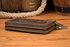 Cool Dark Brown Mens long Wallet Wristlet Wallet Clutch Wallet Yellow Brown Long Wallets for Men - imessengerbags