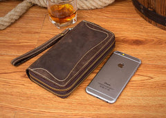 Cool Dark Brown Mens long Wallet Wristlet Wallet Clutch Wallet Yellow Brown Long Wallets for Men - imessengerbags