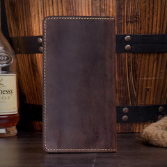 Dark Brown Cool Mens long Wallet Bifold Long Wallet Phone Wallet for Men - imessengerbags