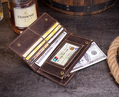 Dark Brown Cool Mens long Wallet Bifold Long Wallet Phone Wallet for Men - imessengerbags