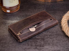 Dark Brown Cool Mens long Wallet Bifold Long Wallet Phone Wallet for Men