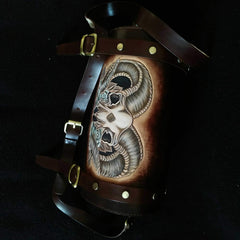Cool Handmade RAM Skull Tooled Leather Mens Biker Saddle Bag Biker Barrel Side Bag Messenger Bag For Men - imessengerbags