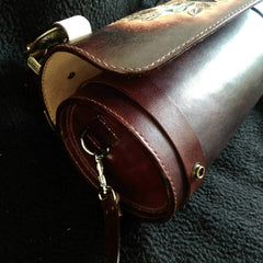 Cool Handmade RAM Skull Tooled Leather Mens Biker Saddle Bag Biker Barrel Side Bag Messenger Bag For Men - imessengerbags