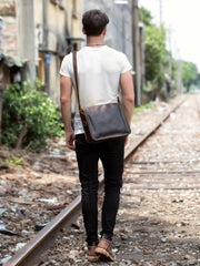 Fashion Dark Brown Leather 11 inches Postman Bag Messenger Bags Courier Bag for Men