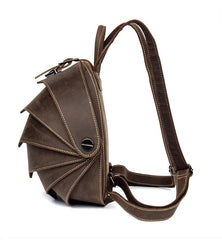 Dark Brown Unique Mens Leather 10-inch Small Backpacks Cool Beetle Backpacks Round Backpack for men - imessengerbags