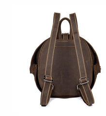 Dark Brown Unique Mens Leather 10-inch Small Backpacks Cool Beetle Backpacks Round Backpack for men - imessengerbags